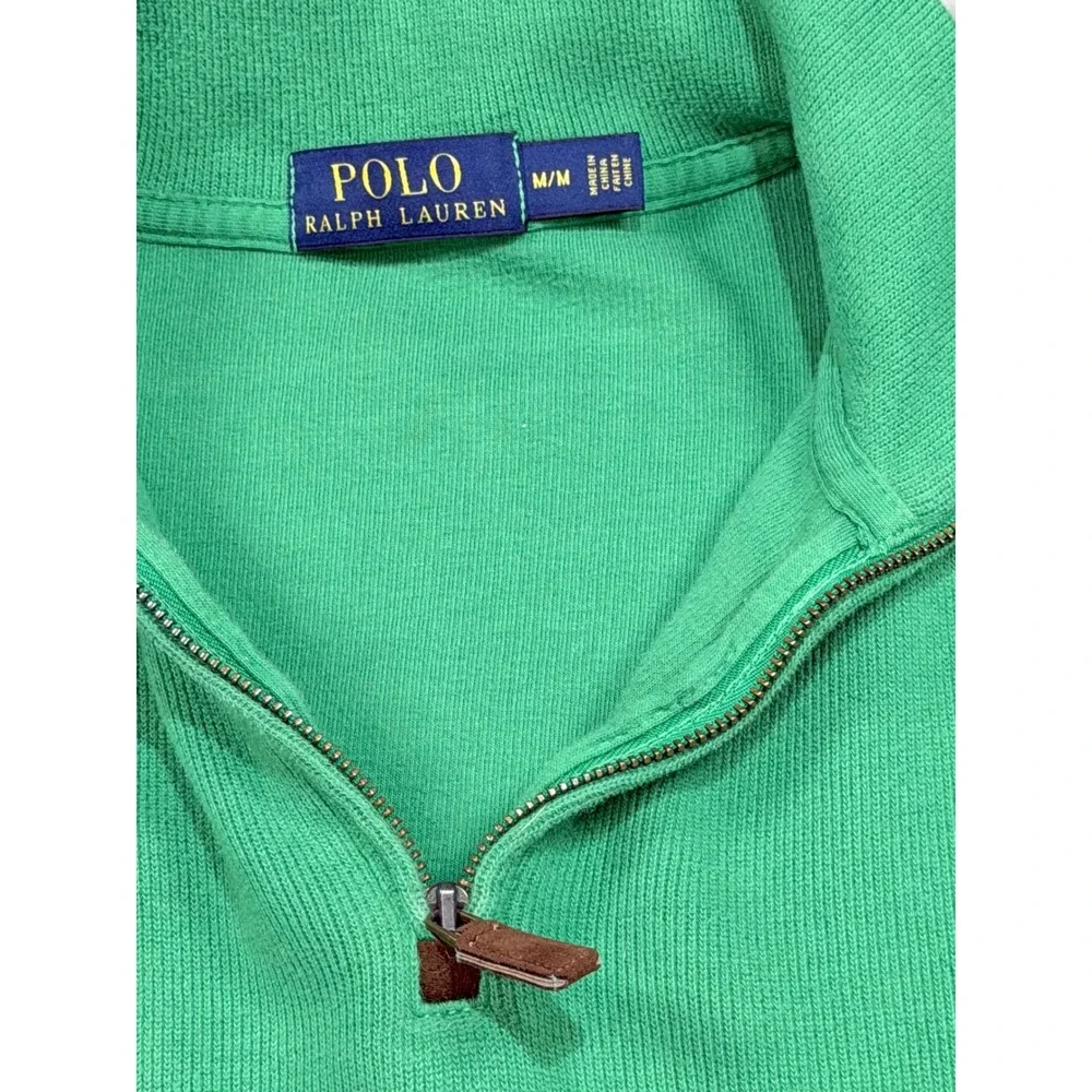 POLO Ralph Lauren Men's Green 1/4 Zip Pullover Sweater Size Medium 100% Cotton